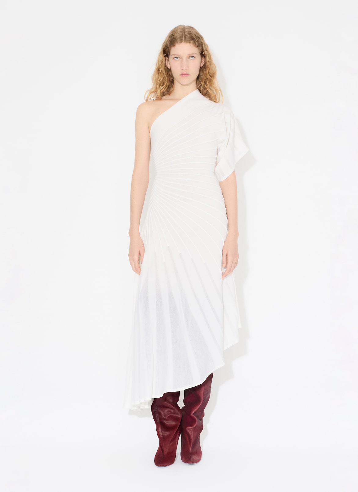 ASYMMETRICAL KNIT DRESS ALAÏA WHITE ASYMMETRICAL KNIT DRESS